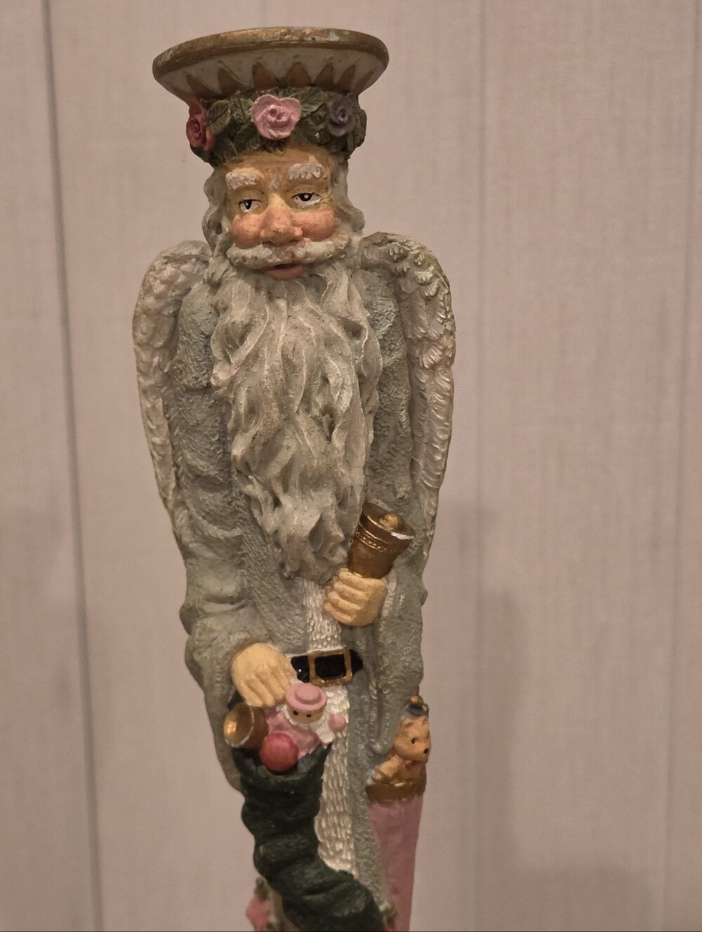 Hand-Painted Santa Angel Figurine in Pastel Colors - Decorative Home Art